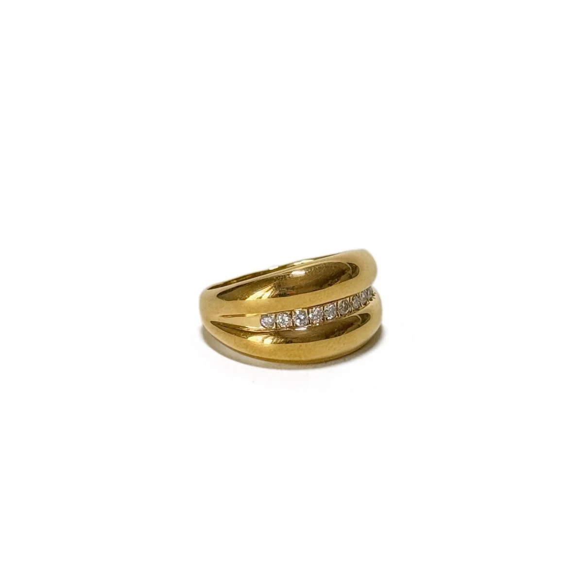 Bague double jonc en or jaune et diamant