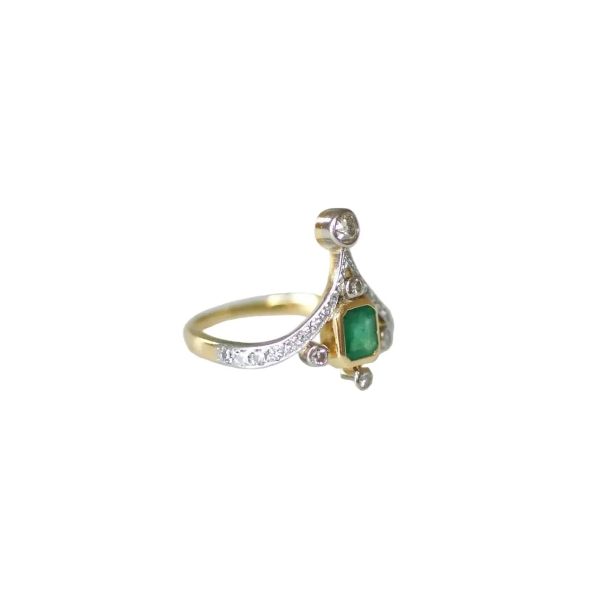 Ring DUCHESSE Emeraude and diamonds in yellow gold and paltinium - Image 5