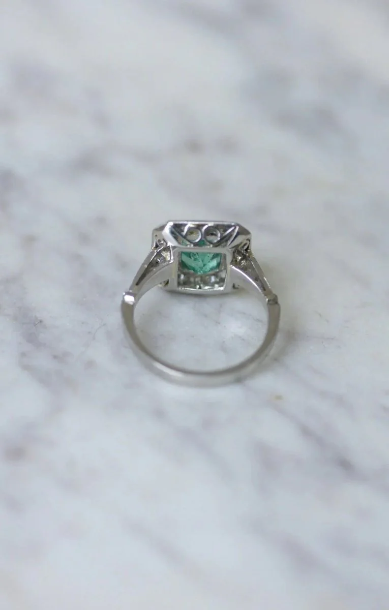 Colombian Emerald Ring 2.00 Cts and Diamonds Art Deco Style - Image 10