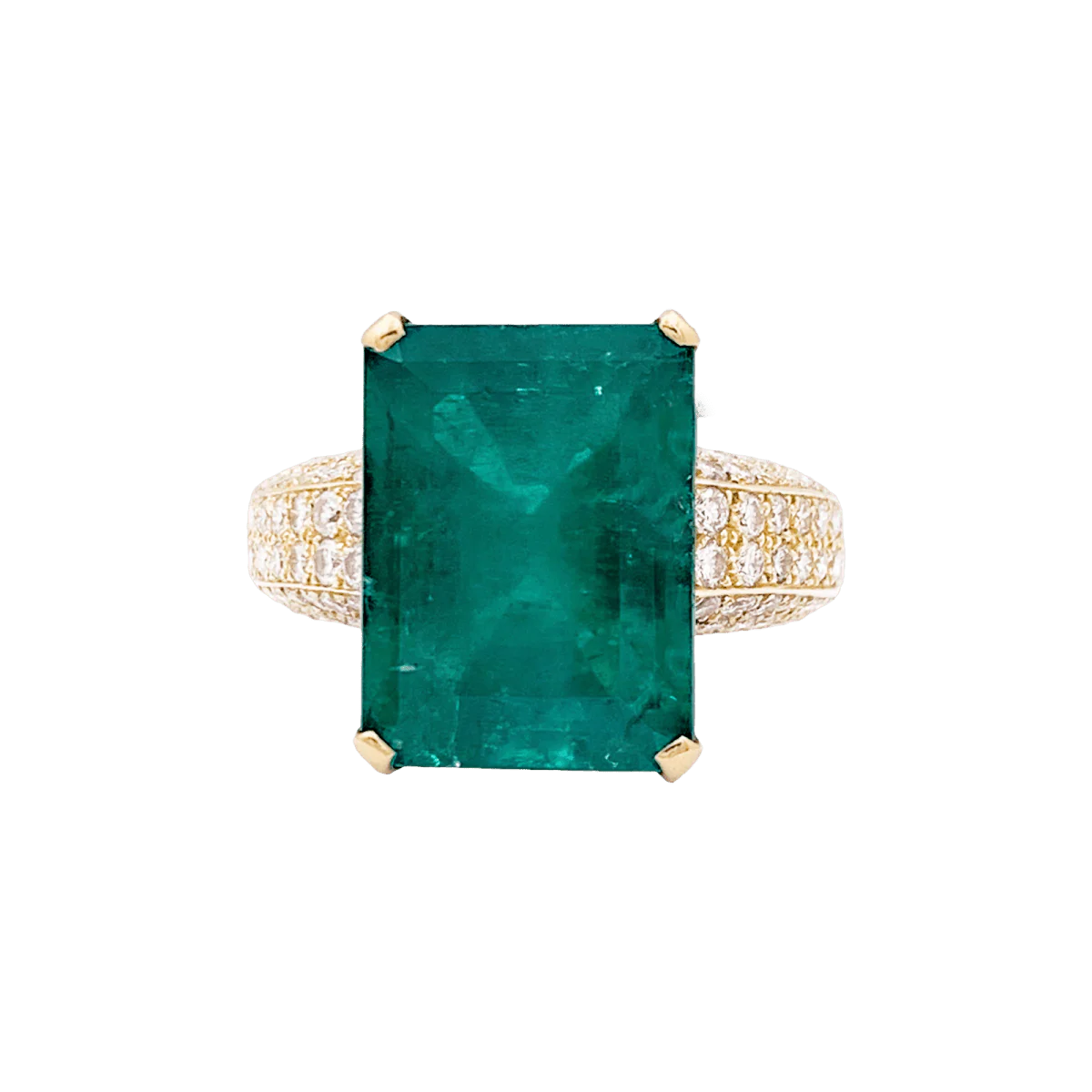 Yellow gold, emerald and diamond ring