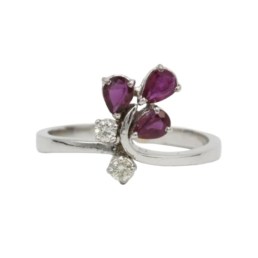White gold ring with diamonds and rubies