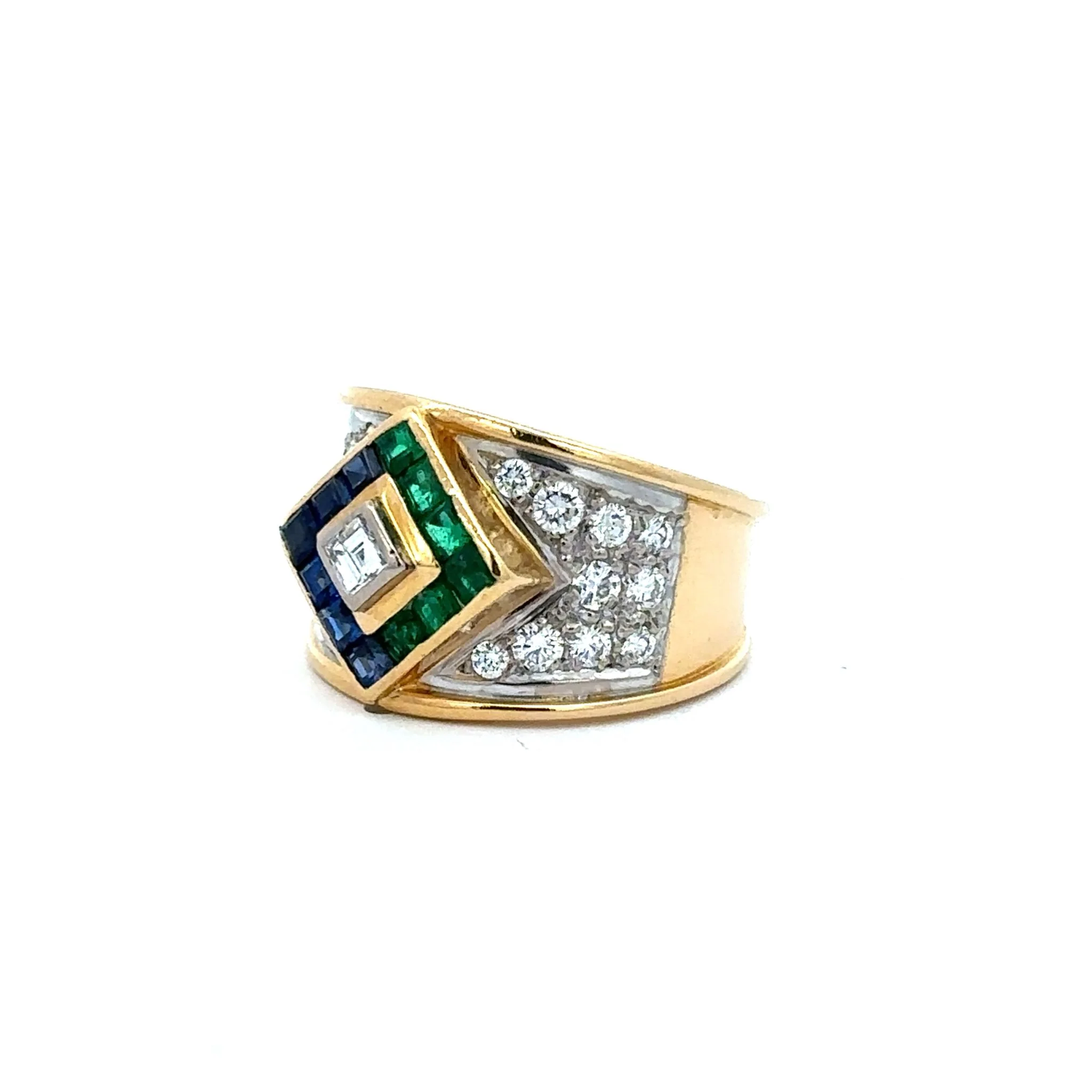 Ring in white gold, yellow gold, sapphires, emeralds and diamonds - Image 3