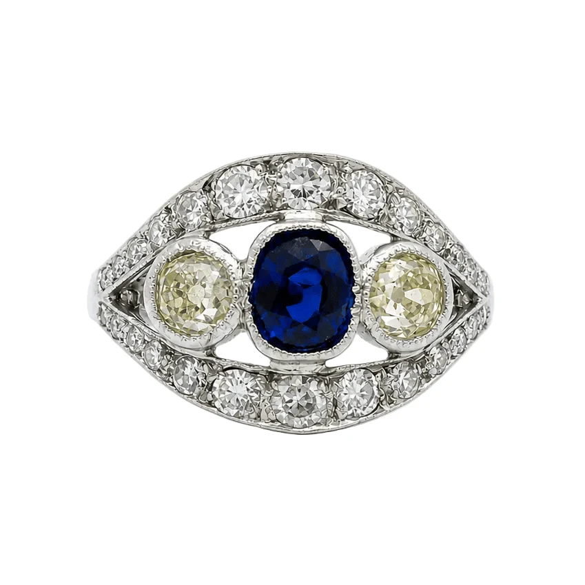White Gold, Sapphire, and Diamond Ring