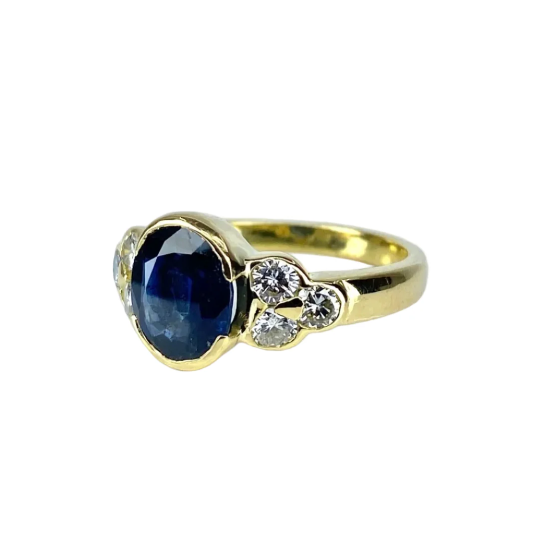 Ring in yellow gold 18 carats, sapphire and diamonds - Image 3