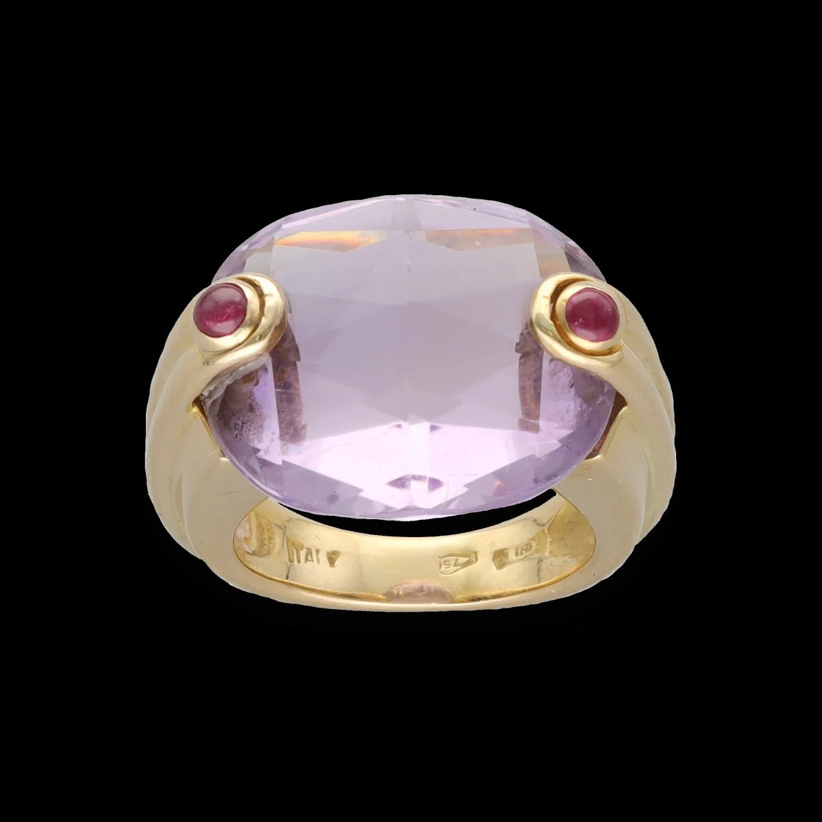 Ring in solid yellow gold 18 Cts with Amethyst and Ruby cabochons. Size 47-48. - Image 3