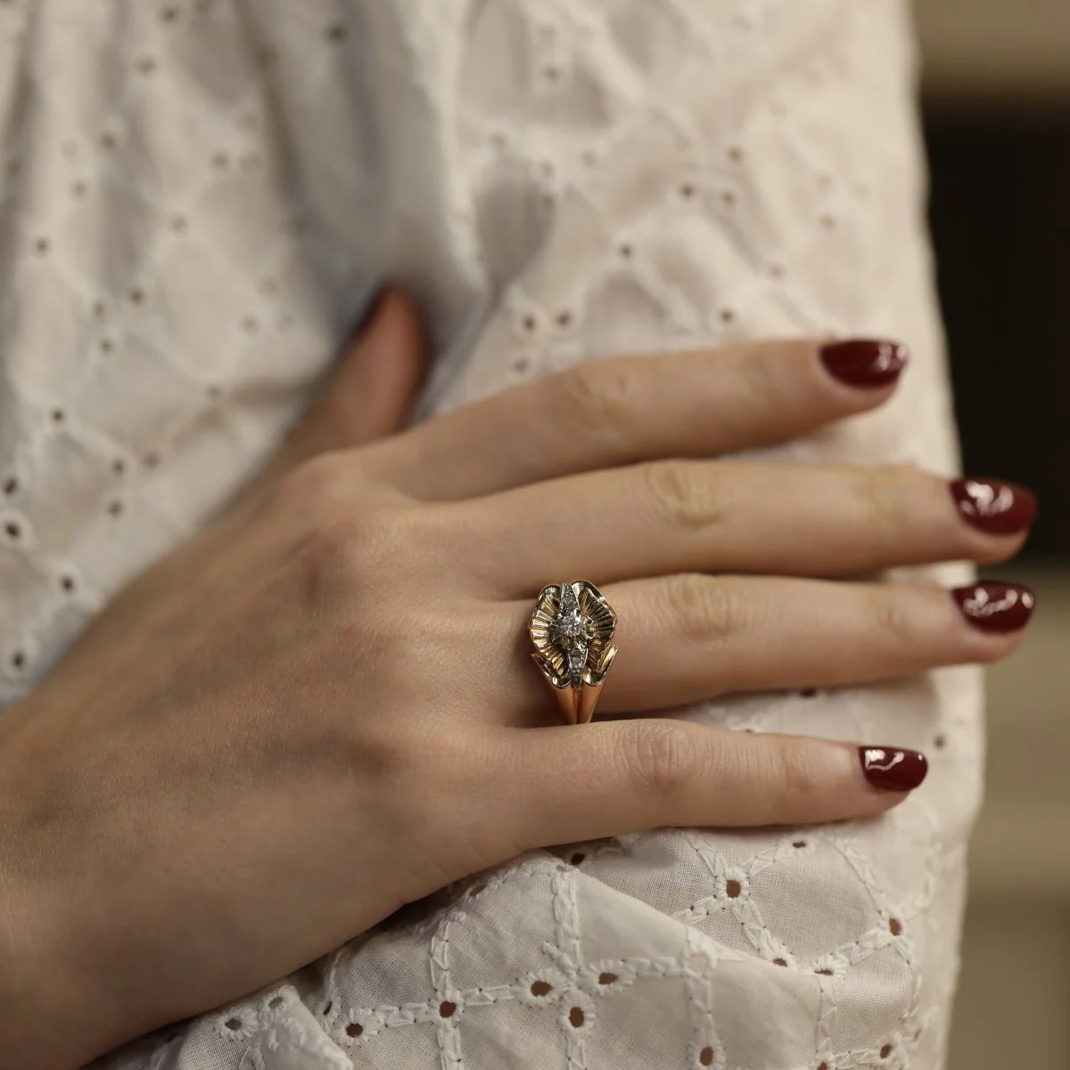 Ring in yellow gold 18K and paltinium with diamonds - About 1950 - Size 54 - Image 2