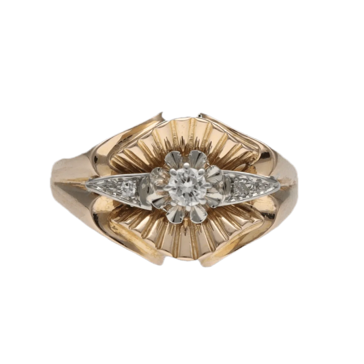 Ring in yellow gold 18K and paltinium with diamonds - About 1950 - Size 54 - Image 3