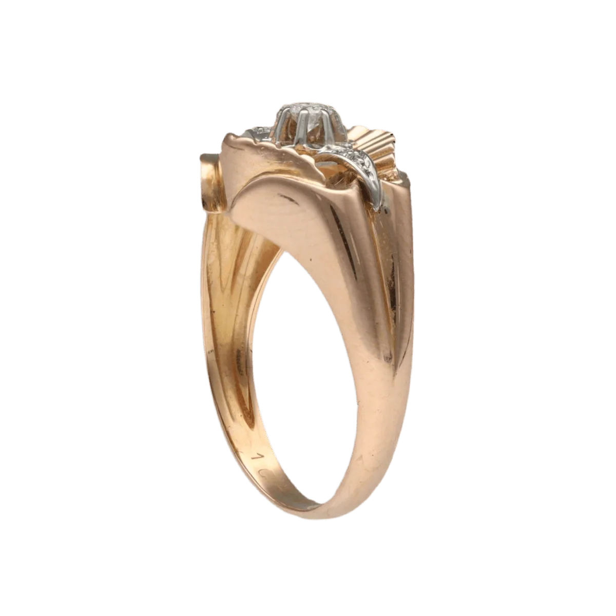 Ring in yellow gold 18K and paltinium with diamonds - About 1950 - Size 54 - Image 5