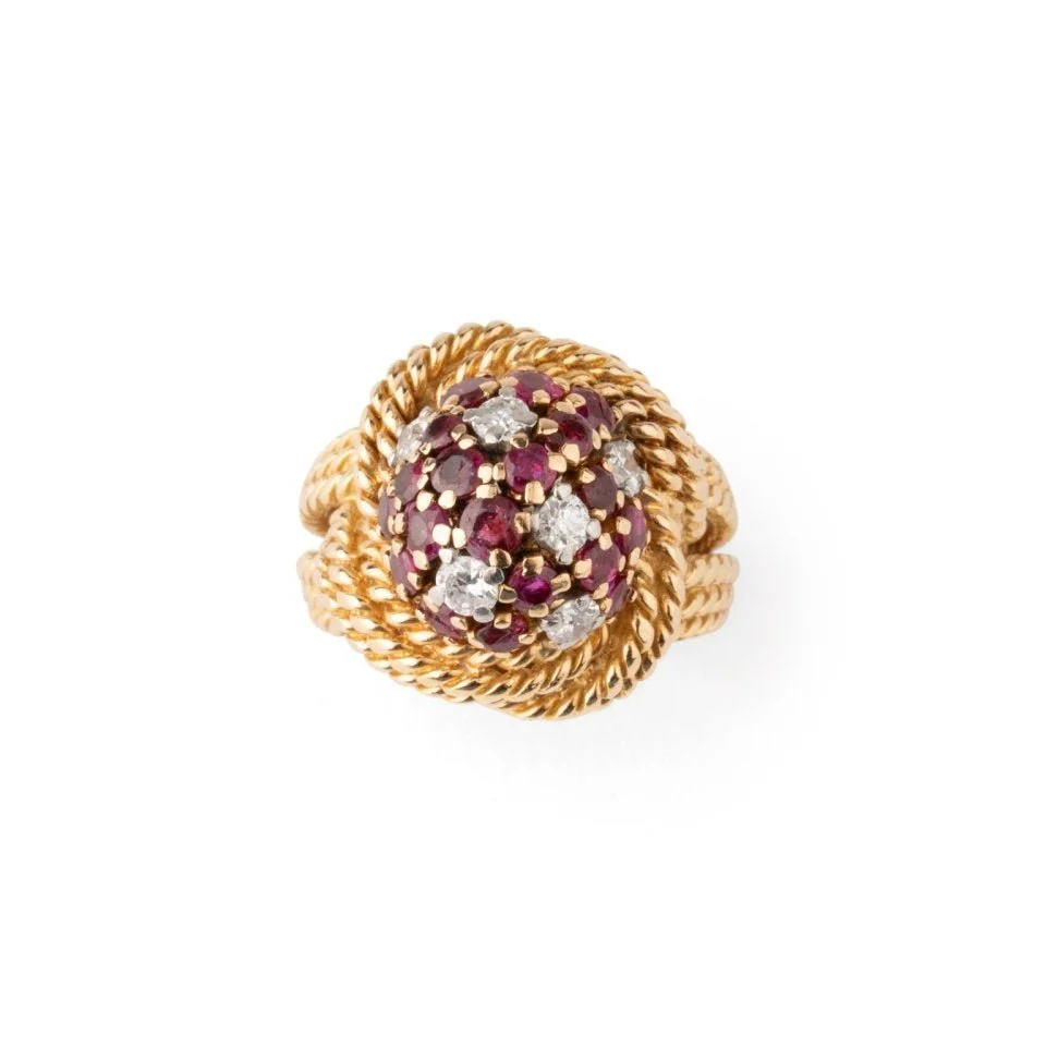 Yellow gold, Ruby and Diamond Dome Ring