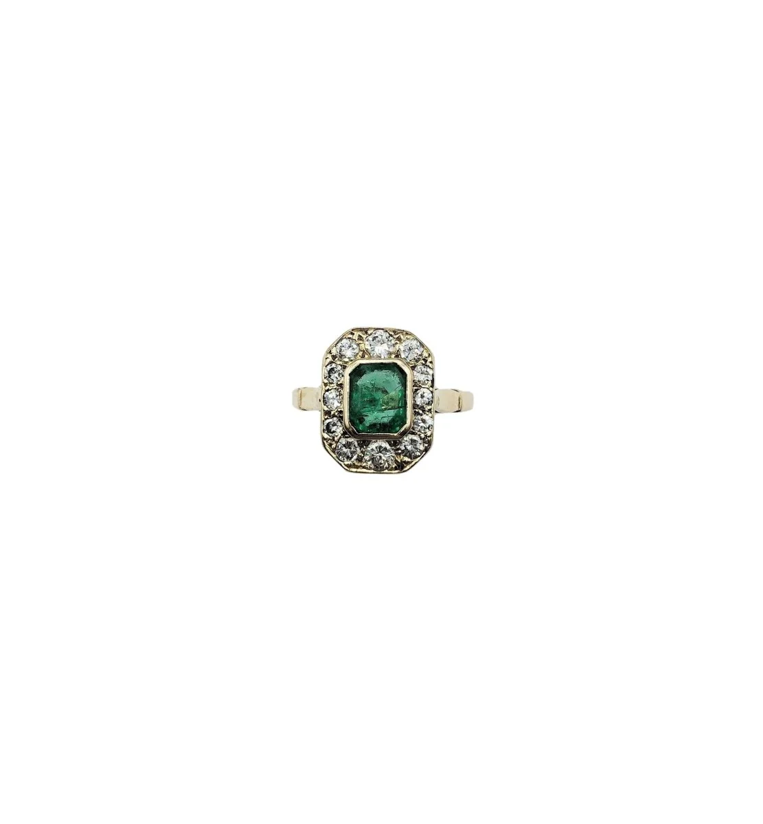 Yellow gold, emerald and diamond ring