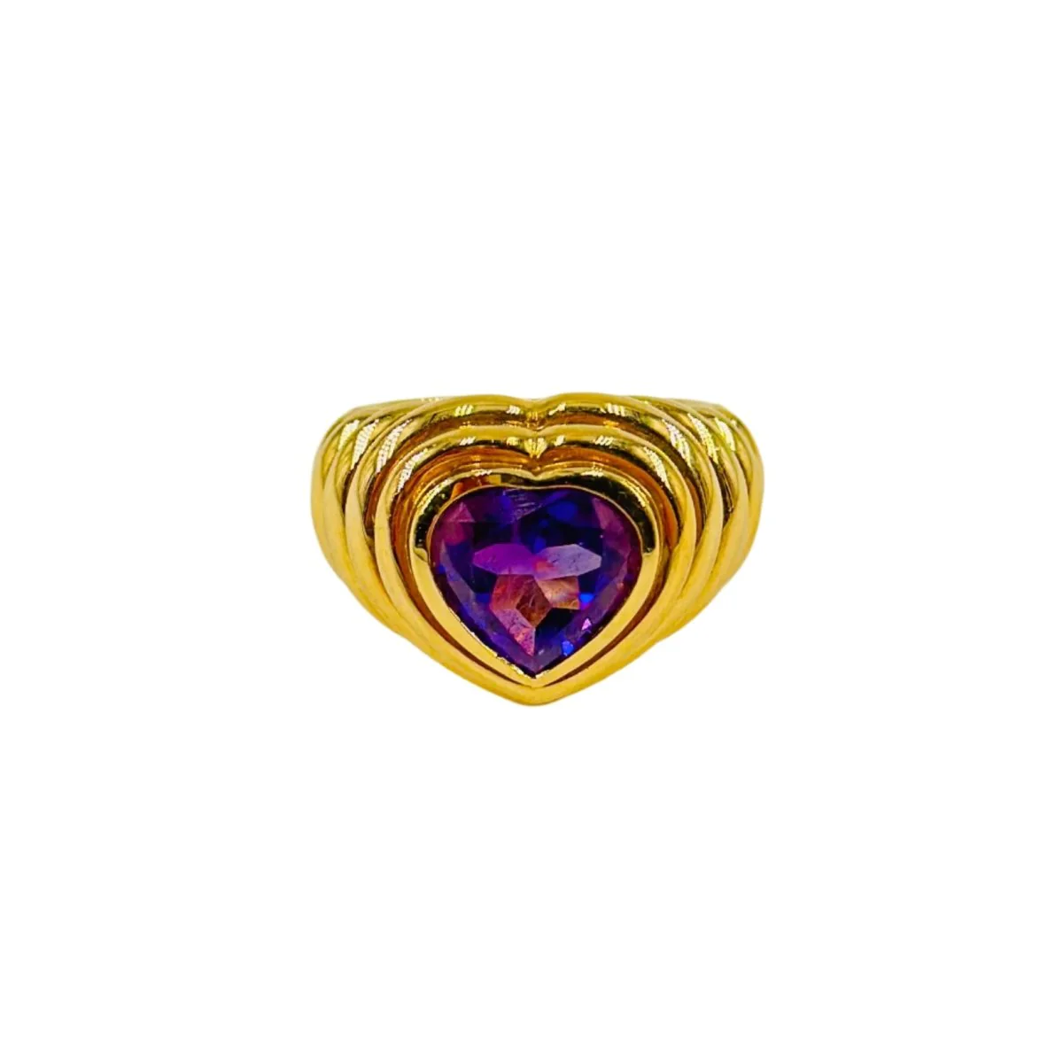 Heart jonc ring in yellow gold and amethyst