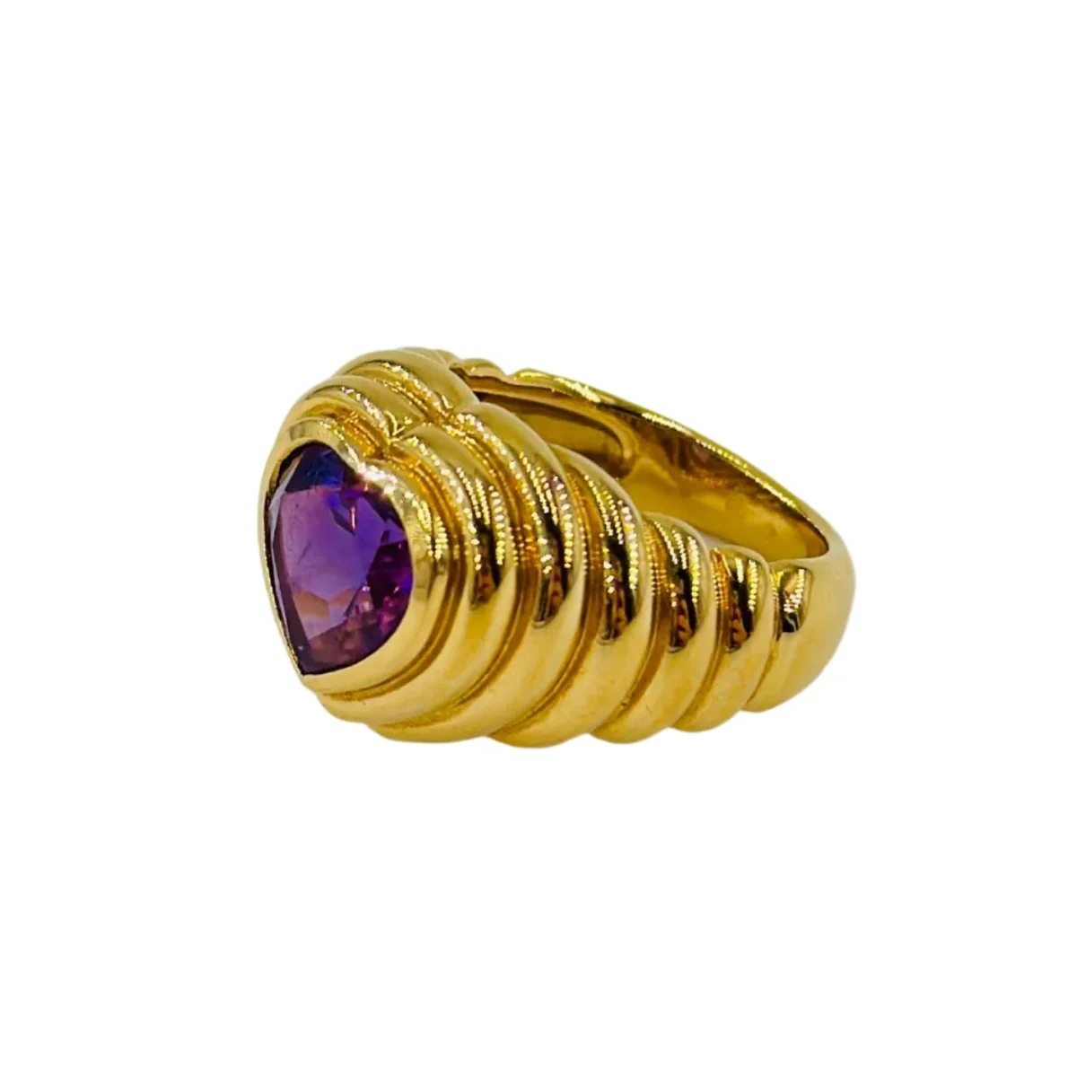 Heart jonc ring in yellow gold and amethyst - Image 3