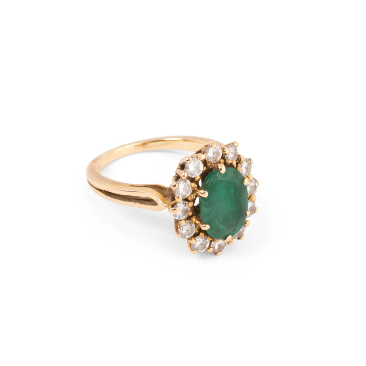 Daisy ring in yellow gold, emerald and diamonds - Image 3