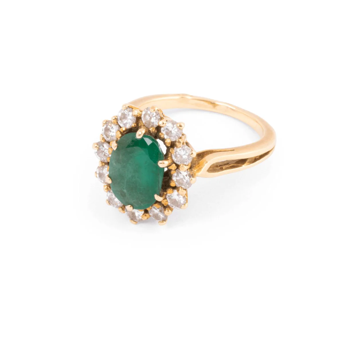 Daisy ring in yellow gold, emerald and diamonds - Image 5