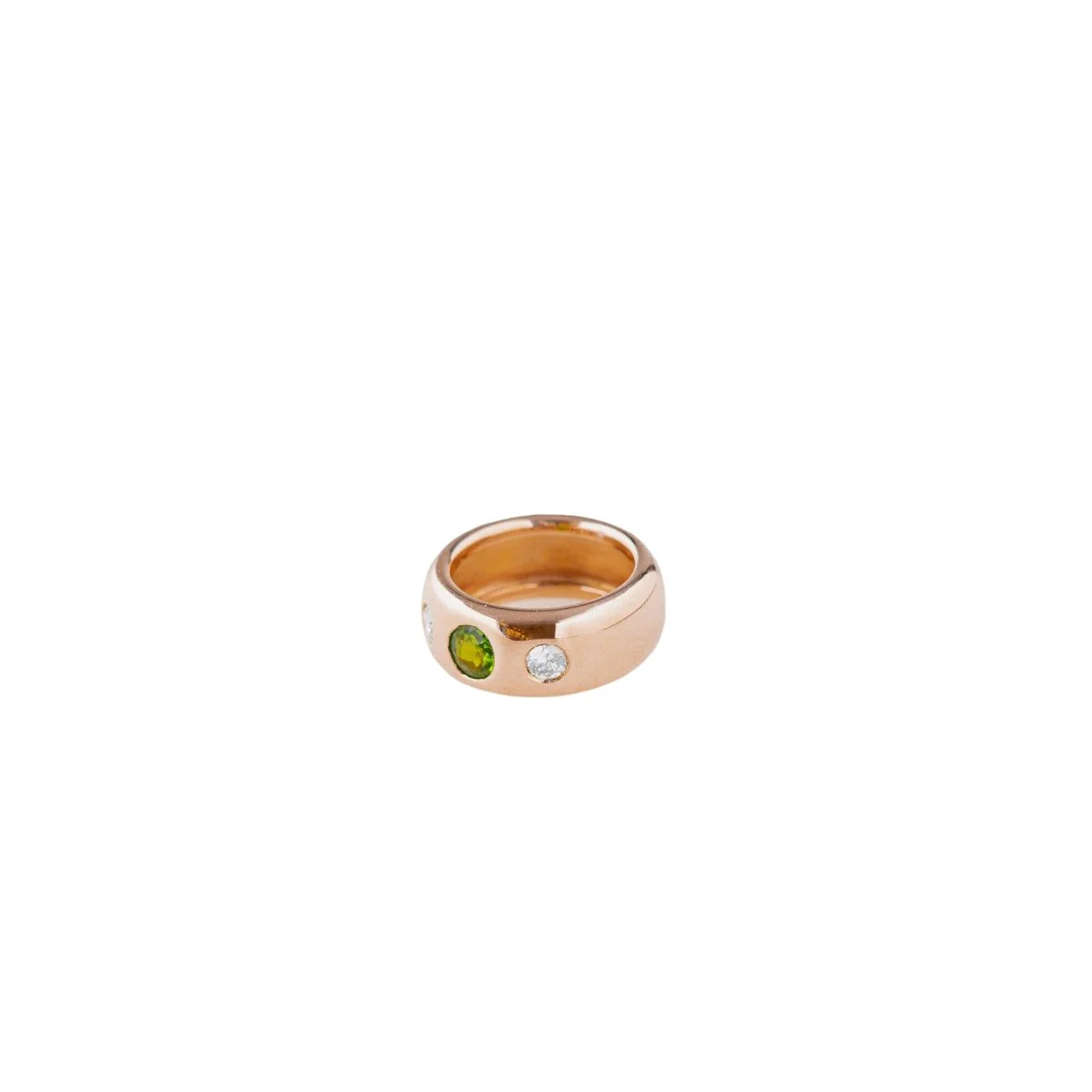 Jonc ring in yellow gold peridot and diamonds