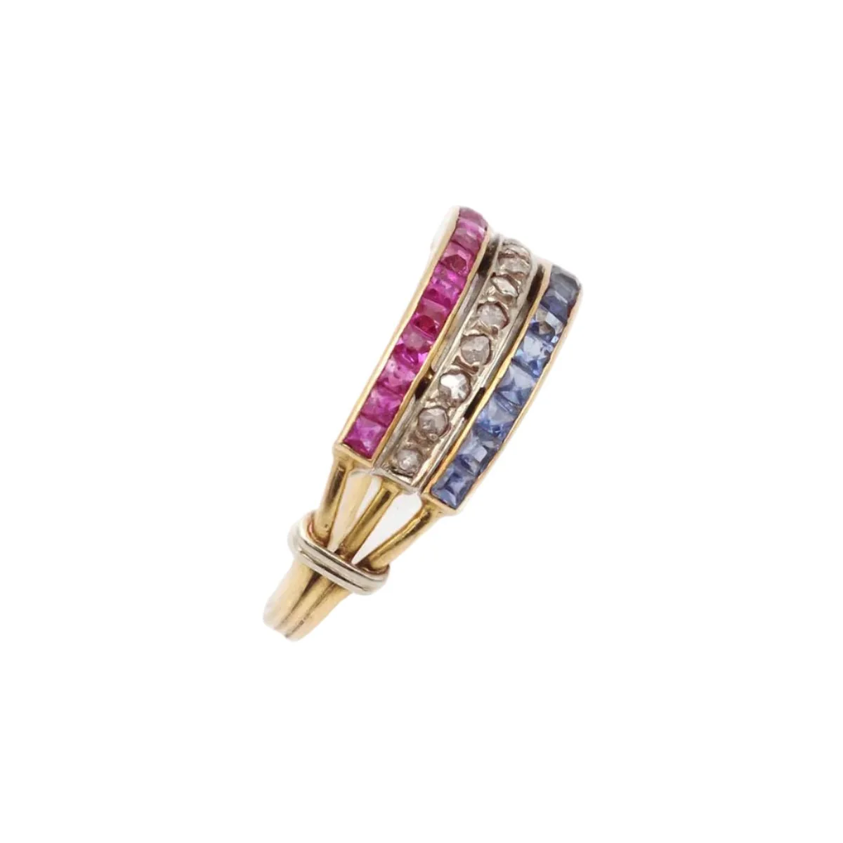 Ring in yellow gold, paltinium, rubies, sapphires, and diamonds - Image 3