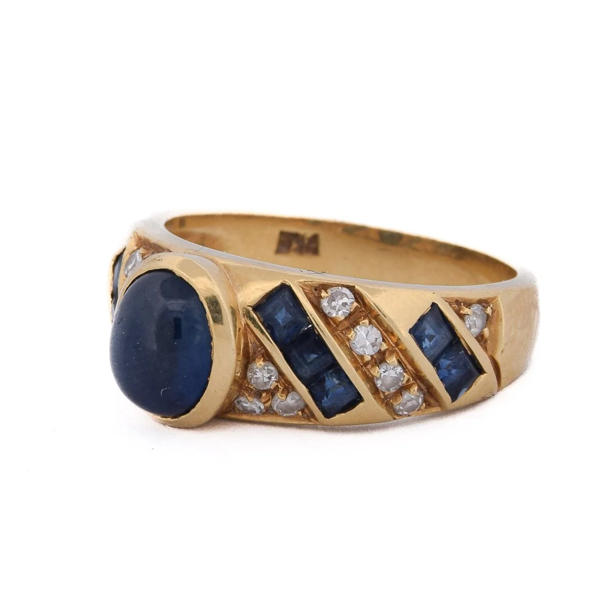 Yellow gold ring with sapphires and diamonds - Image 3