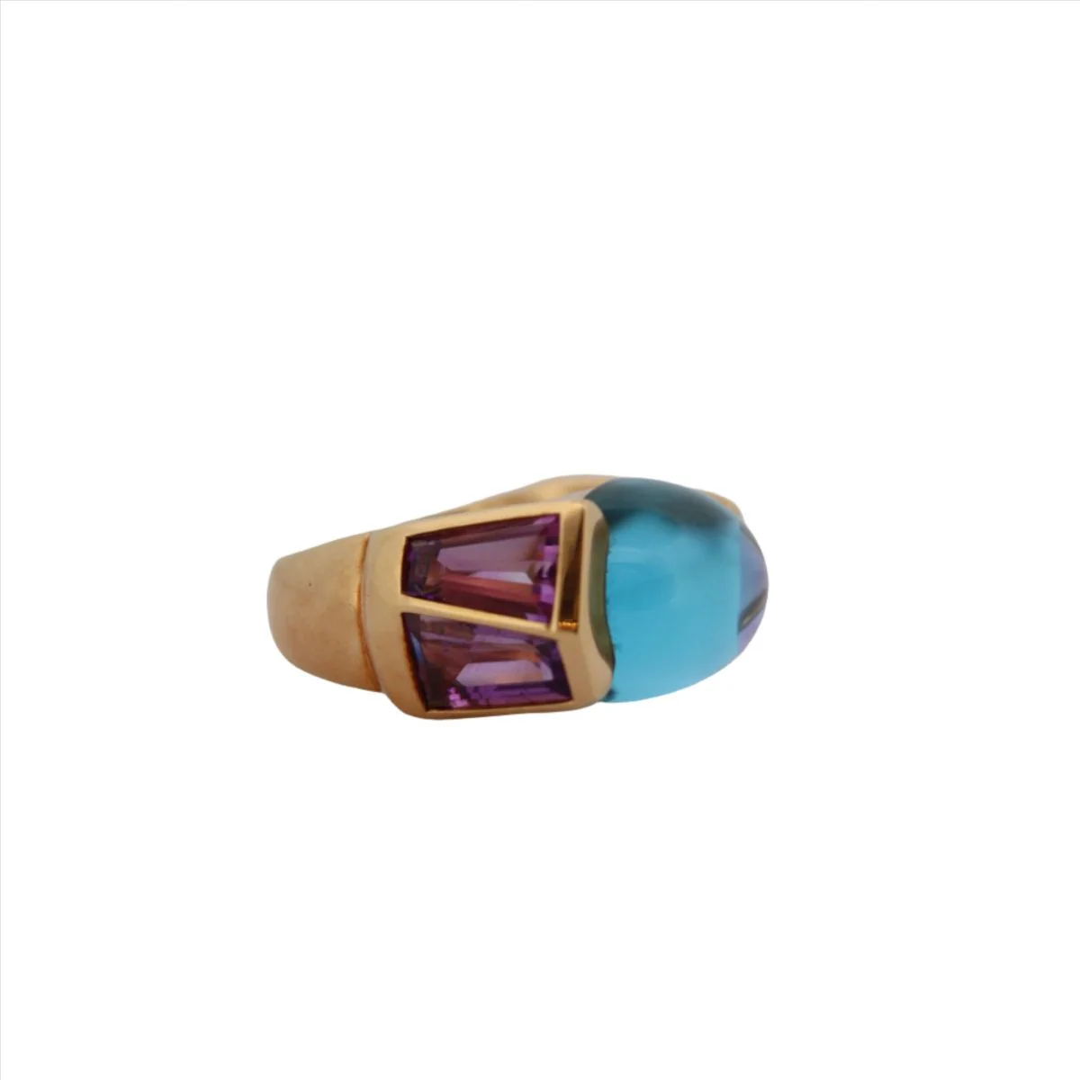 Yellow gold, topaz and amethyst ring