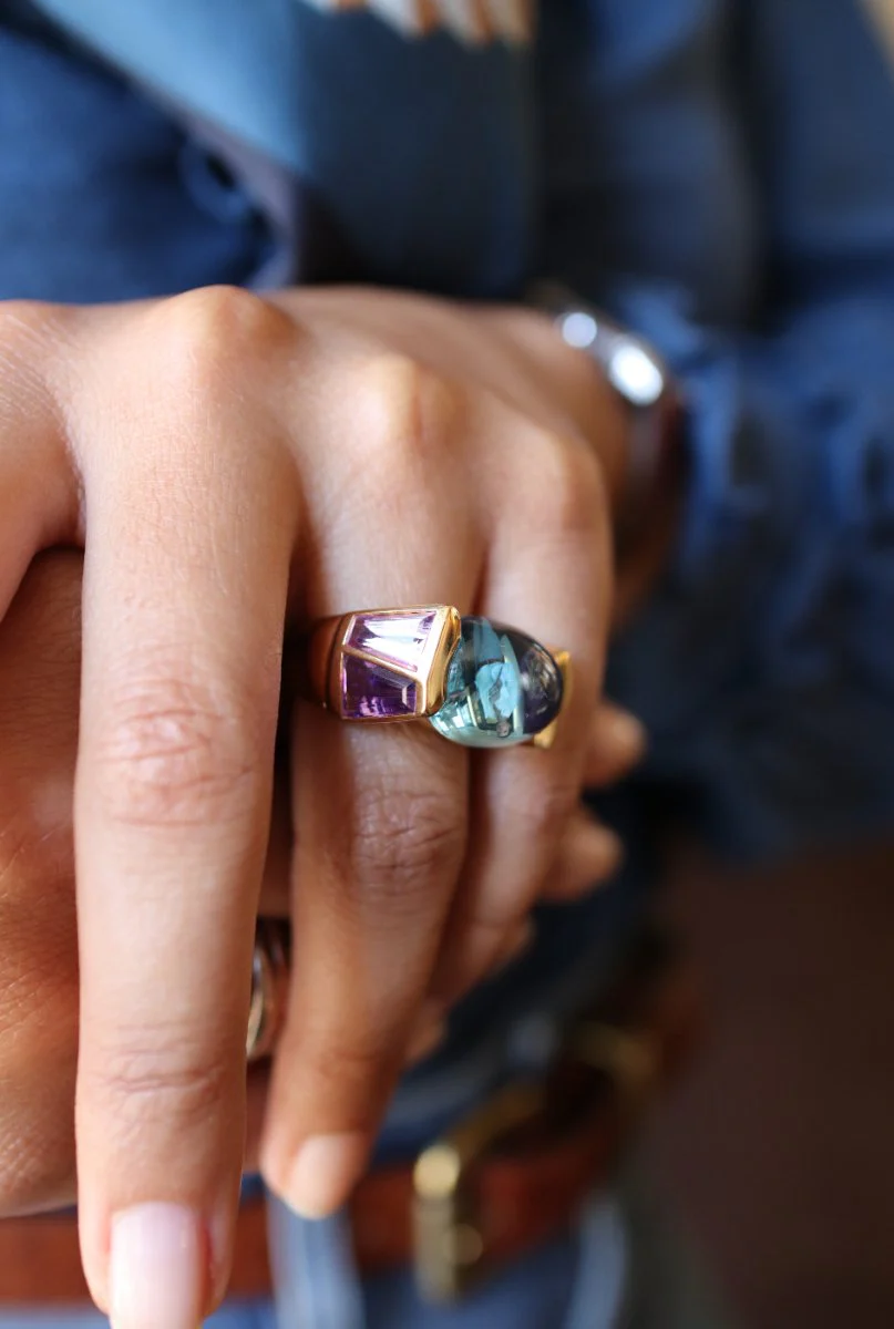 Yellow gold, topaz and amethyst ring - Image 2
