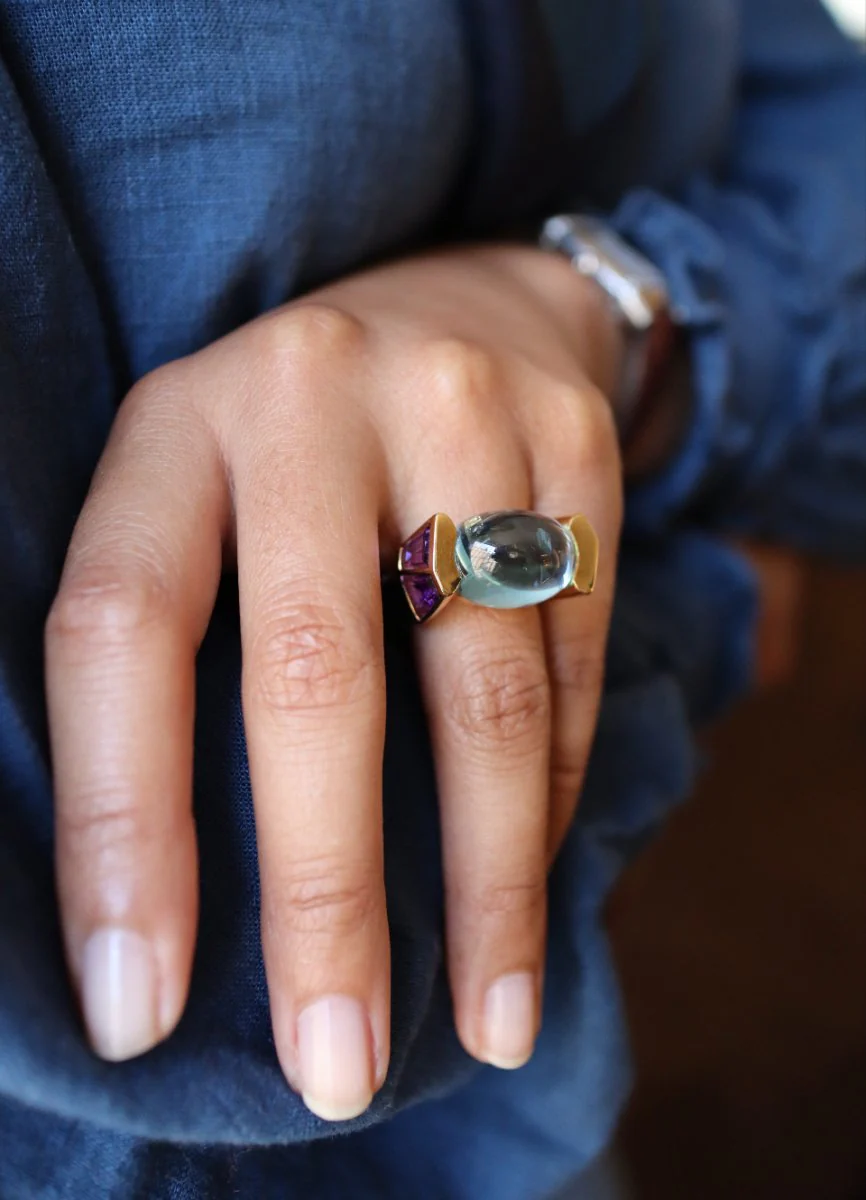 Yellow gold, topaz and amethyst ring - Image 3