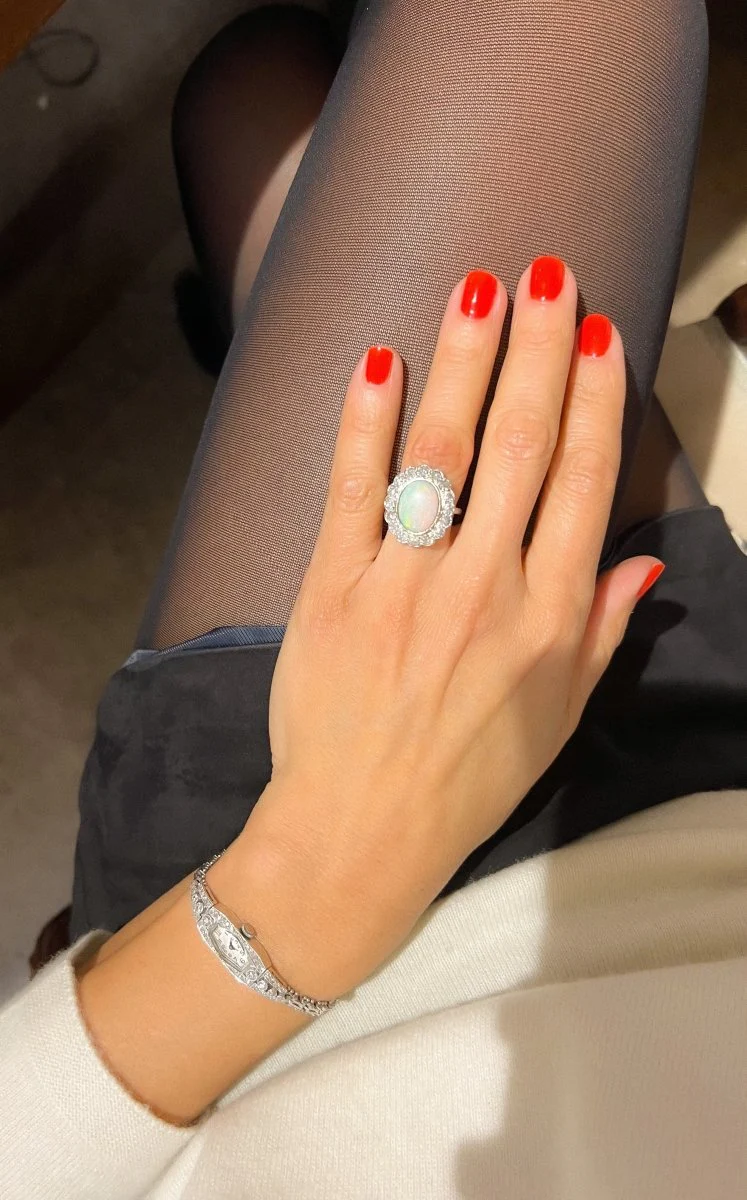 Platinum diamond and opal ring - Image 7