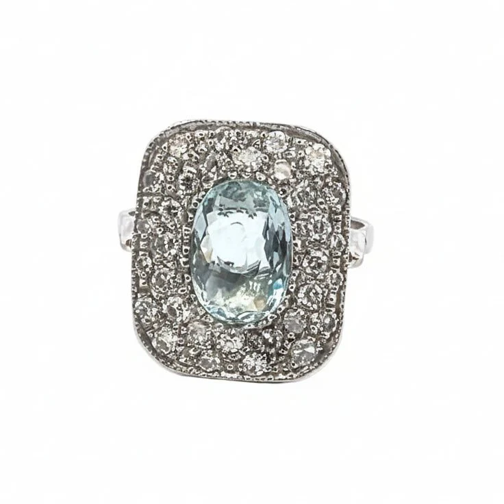 Ring Surroundings in white gold, aquamarine and diamonds