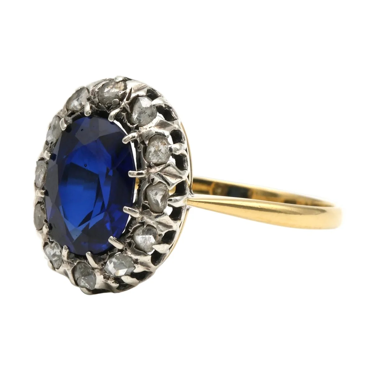 Ring Surroundings in yellow gold, silver, sapphire and diamonds - Image 2