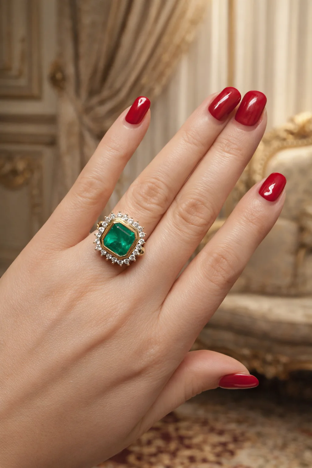 Entourage Ring in yellow gold, emerald, and diamonds - Image 2