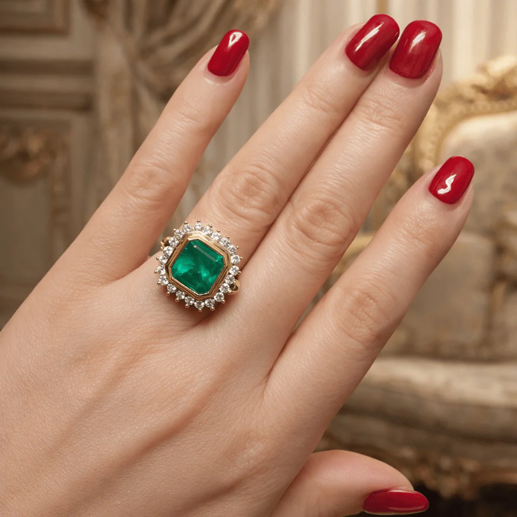 Entourage Ring in yellow gold, emerald, and diamonds - Image 7