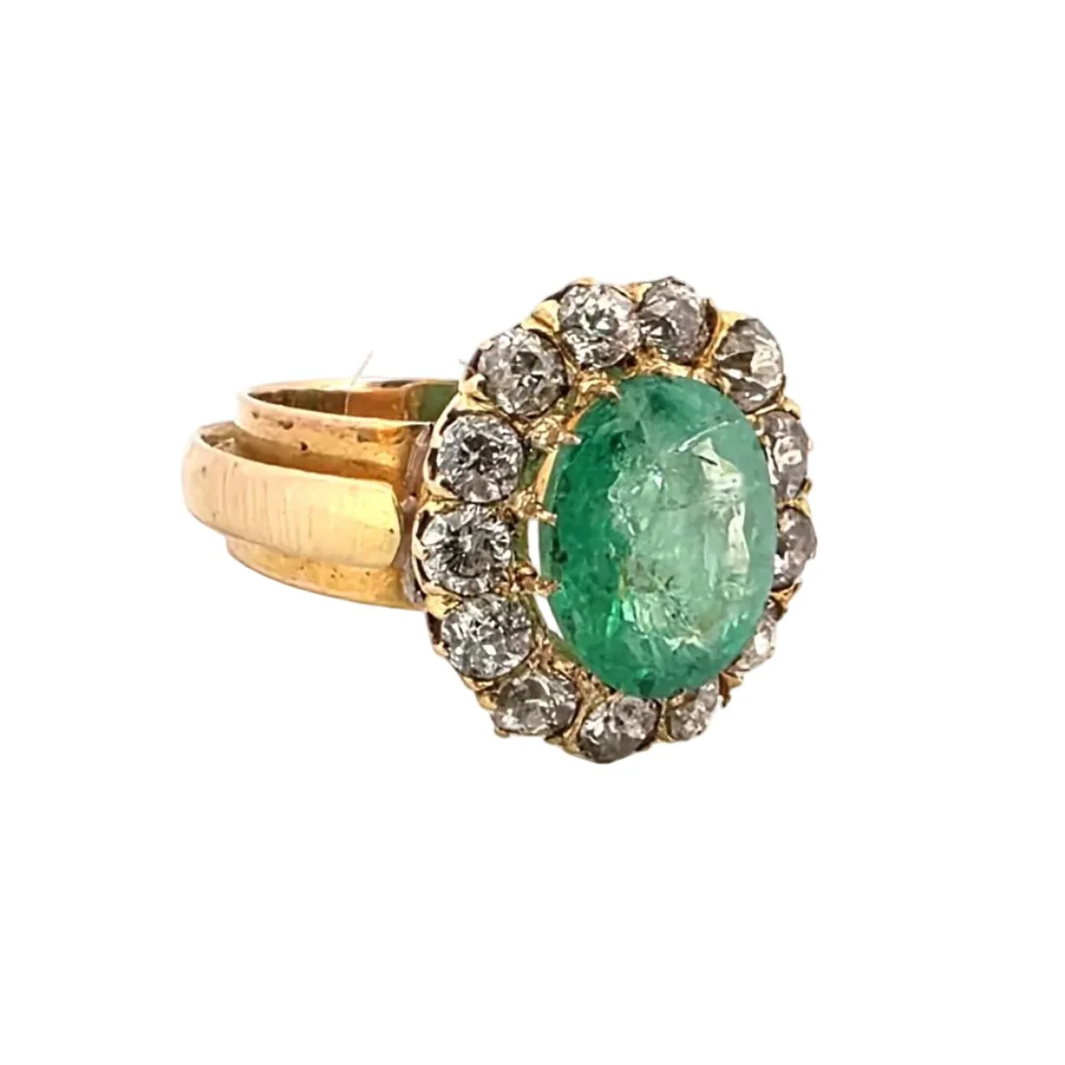 Bague Entourage en or jaune, émeraude et diamants - Image 6
