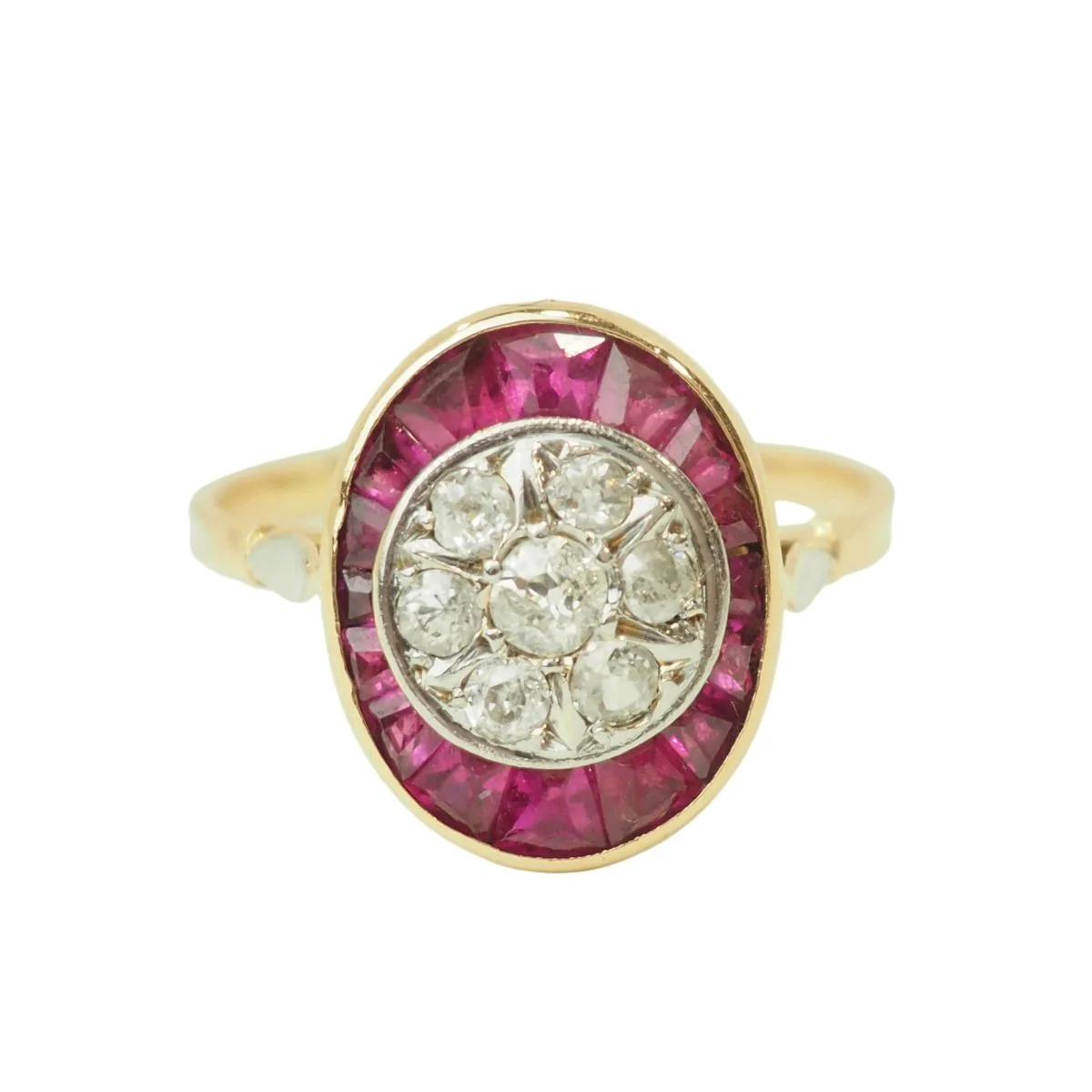 Entourage Ring in Yellow gold, Platinum, Ruby and Diamonds