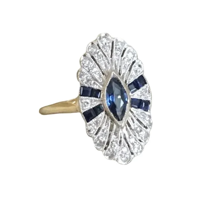 Entourage ring in yellow gold, platinum, sapphire and diamonds - Image 4