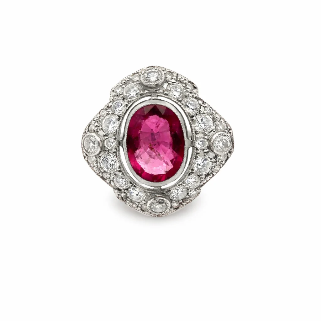 Entourage Ring in Platinum, Rubellite and Diamonds
