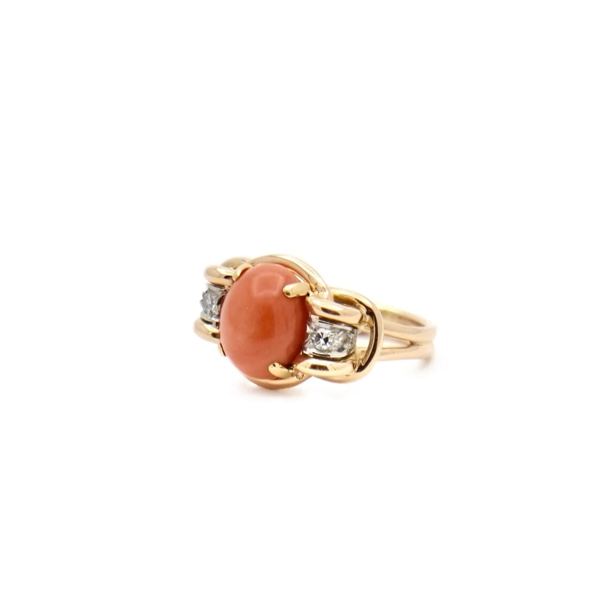 Bague fil d'or en or jaune et or gris corail et diamant - Image 3