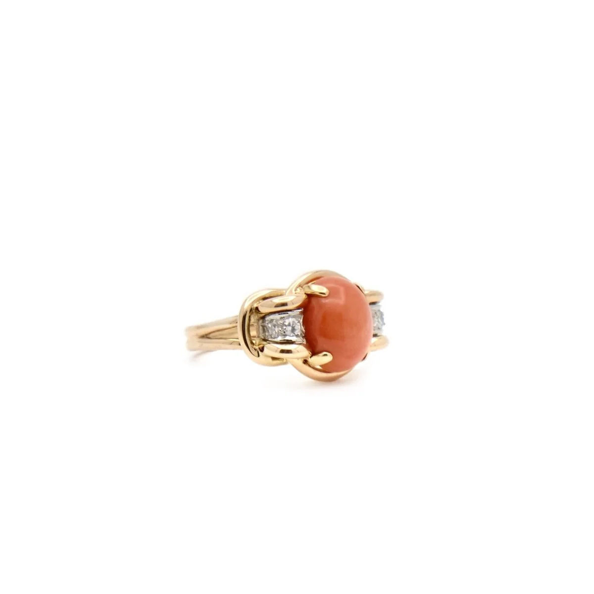 Bague fil d'or en or jaune et or gris corail et diamant - Image 4