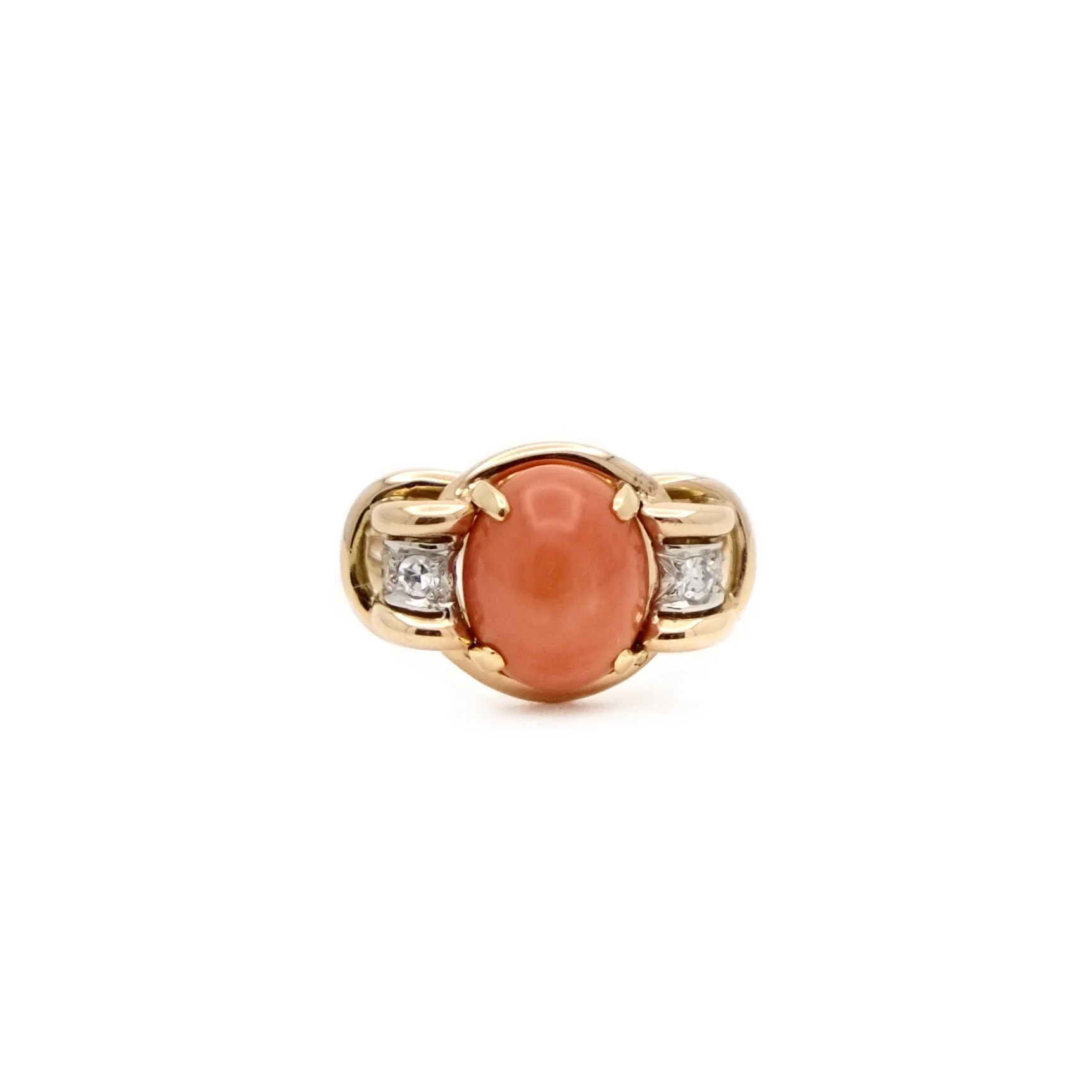 Ring gold thread in yellow gold and coral grey gold and diamond