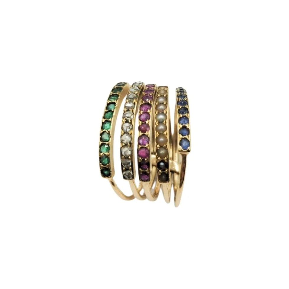 Ring Rings in yellow gold, pearls and colored stones - Image 3