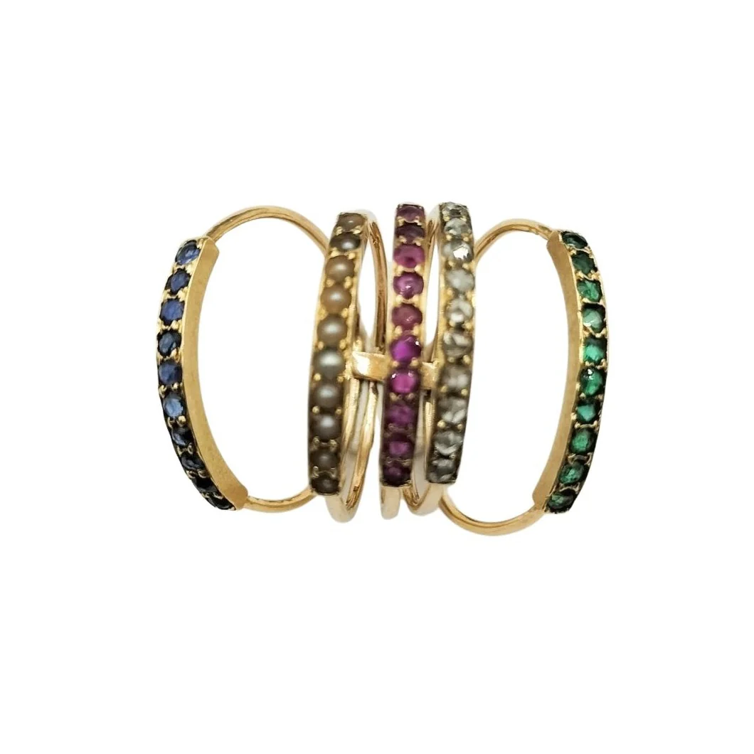 Ring Rings in yellow gold, pearls and colored stones - Image 4