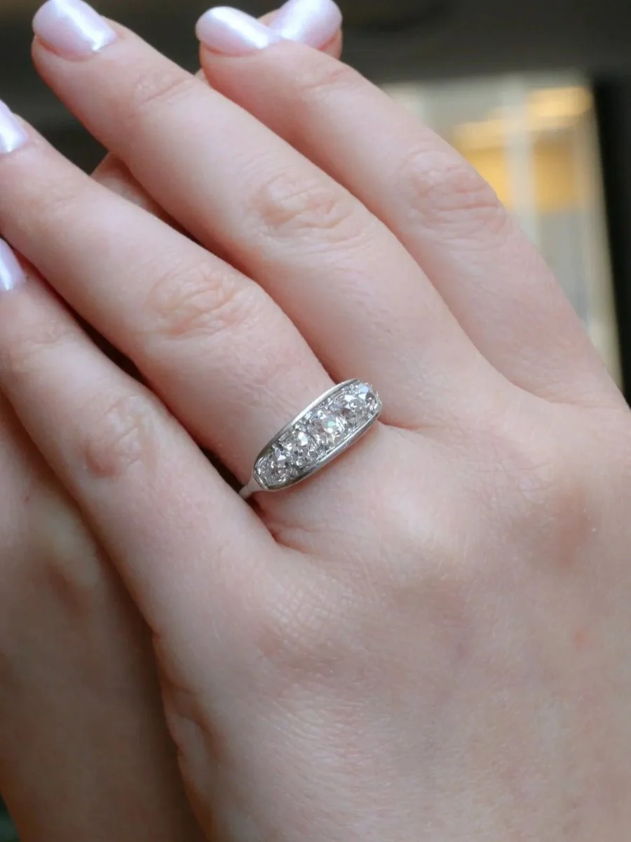 Belle Epoque platinum garter ring with old cut diamonds - Image 2