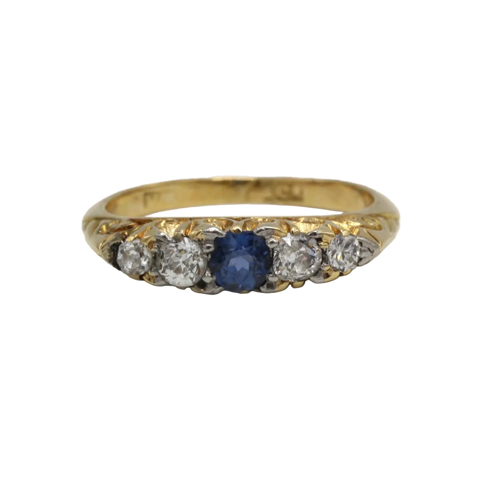 Garter ring in yellow gold, sapphire and diamonds