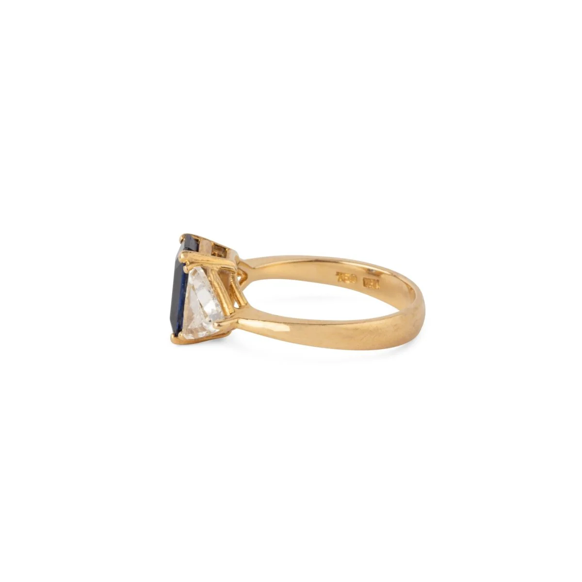 Ring at yellow gold, sapphire, emerald and diamonds - Image 8