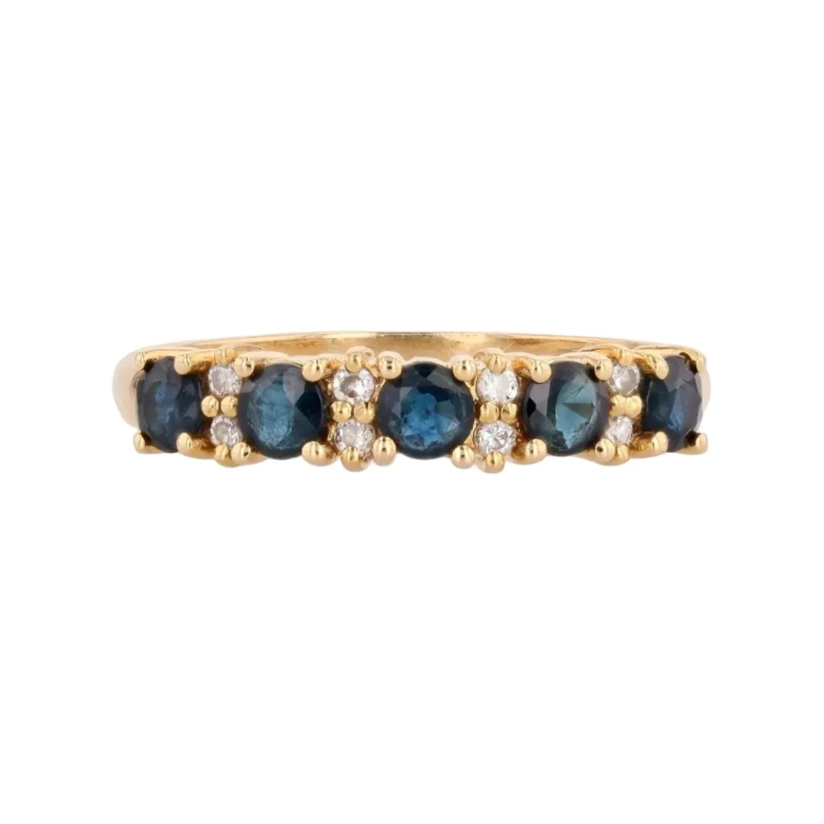 Garter ring in yellow gold, sapphires and diamonds