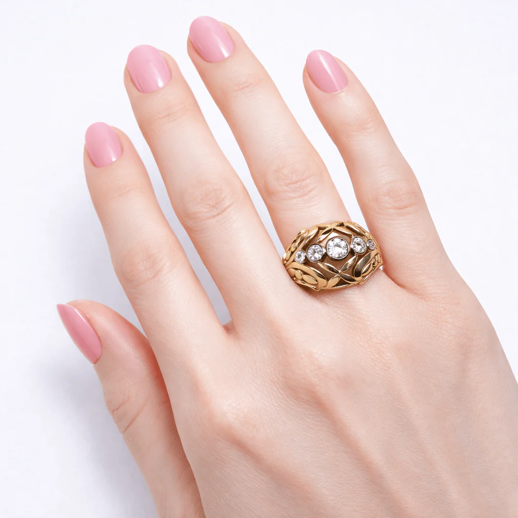 Yellow Gold, Platinum, and Diamond Bangle Ring - Image 2