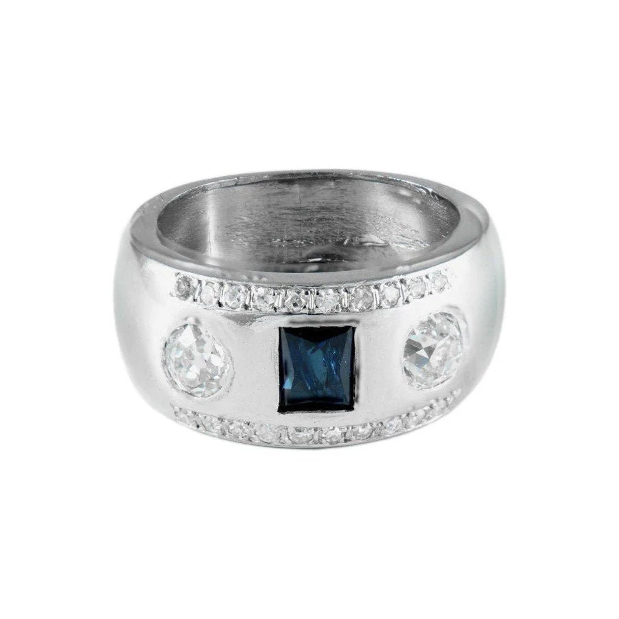 Platinum, Sapphire and Diamond Bangle Ring