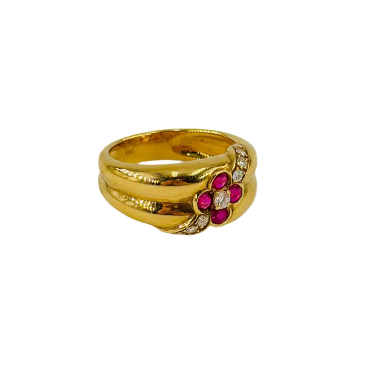 Yellow gold, ruby, and diamond bangle ring - Image 3
