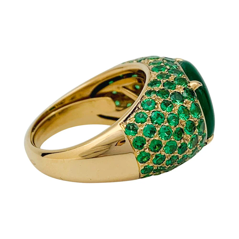 Yellow gold, tsavorite and jadeite bangle ring - Image 3
