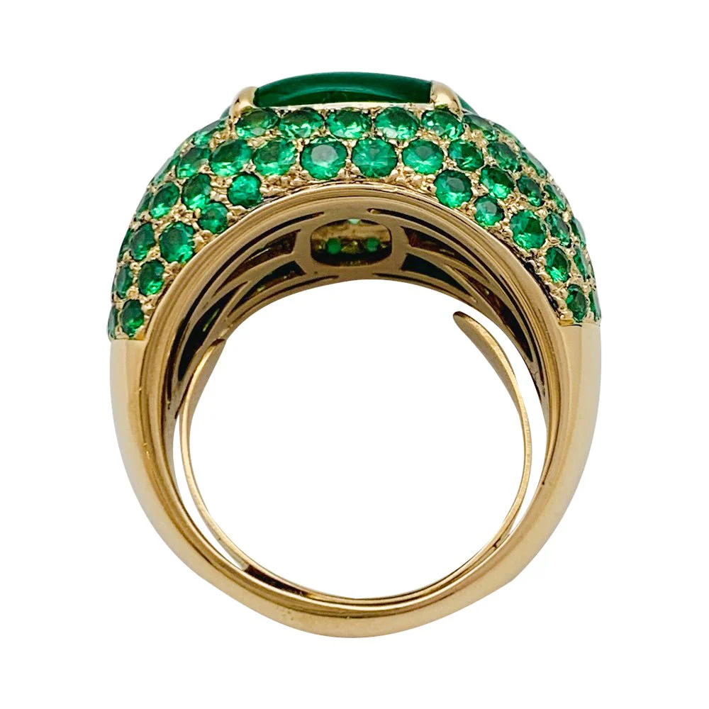 Yellow gold, tsavorite and jadeite bangle ring - Image 4