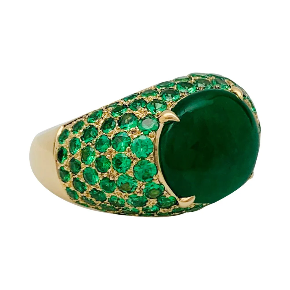 Yellow gold, tsavorite and jadeite bangle ring - Image 5