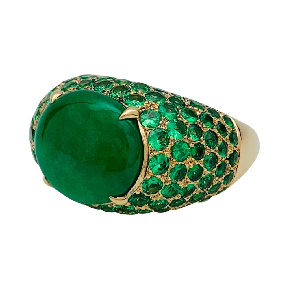 Yellow gold, tsavorite and jadeite bangle ring - Image 6