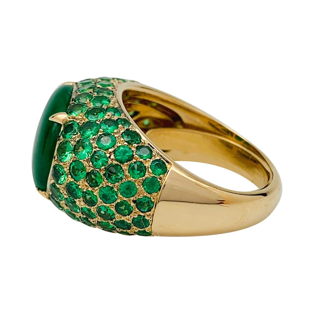 Yellow gold, tsavorite and jadeite bangle ring - Image 7